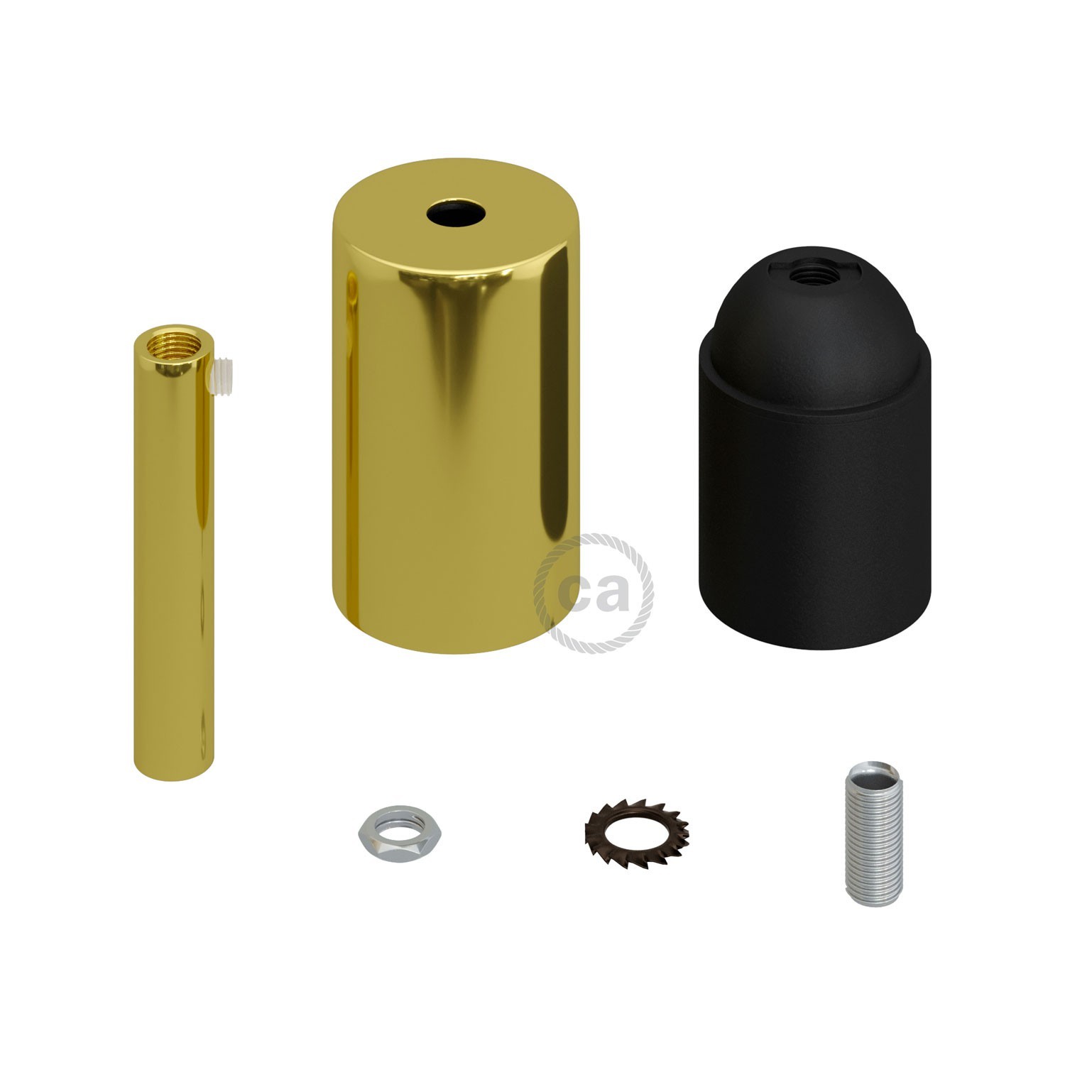 Kit douille E27 cylindrique en métal avec serre-câble de 7 cm