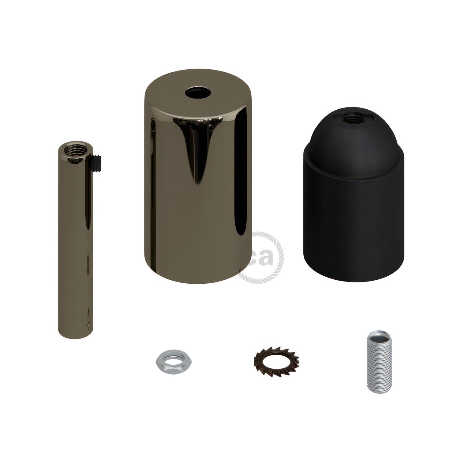 Kit douille E27 cylindrique en métal avec serre-câble de 7 cm