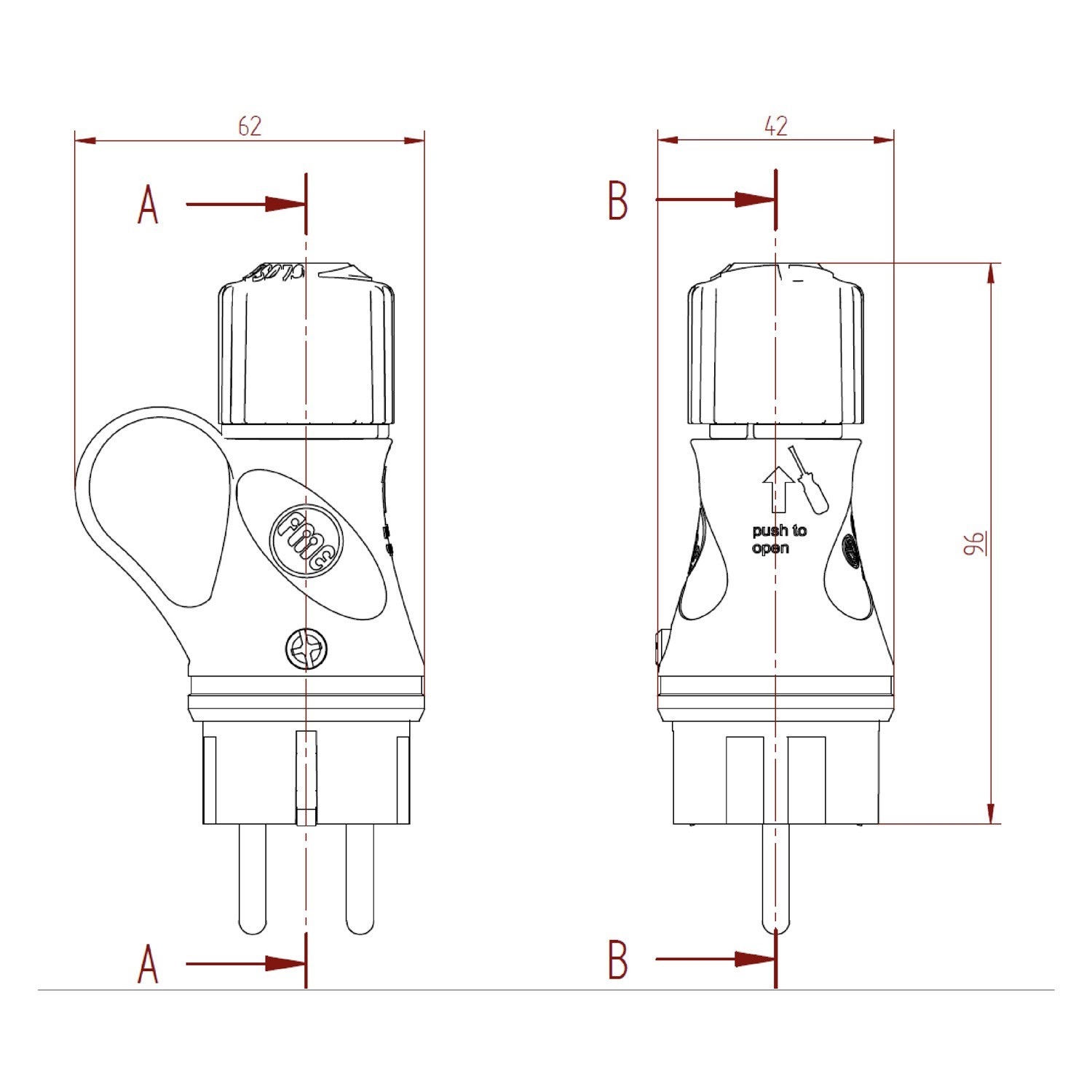 Fiche Schuko noire avec bague  16A 250V IP44 pour Système EIVA