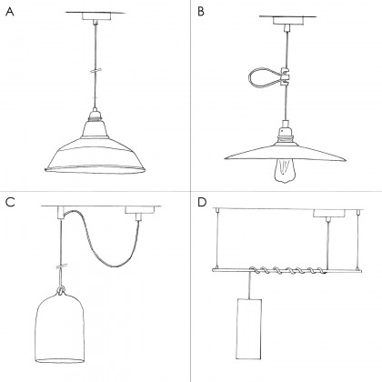 Suspension fabriquée en Italie avec câble textile, abat-jour Bistrot et finition en métal - complète avec ampoule