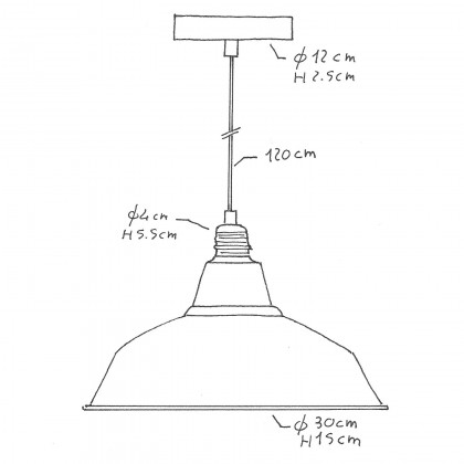 Hanglamp vervaardigd in Italië met textiel kabel, Bistrot kap en metalen afwerking