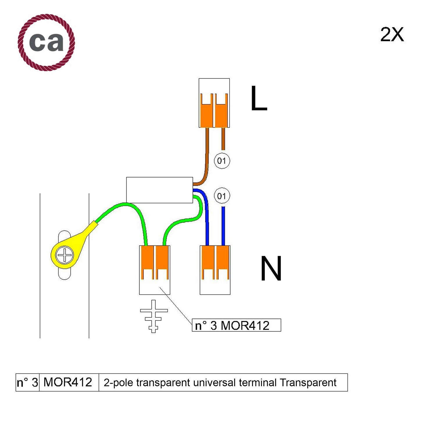 Kit de connexion WAGO compatible avec câble 2x pour Rosace à 1 trou