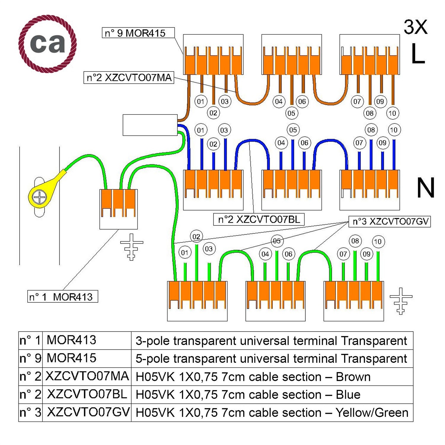 WAGO verbindingskit  compatibel met 3x kabel voor 10-gaats Aansluitkap