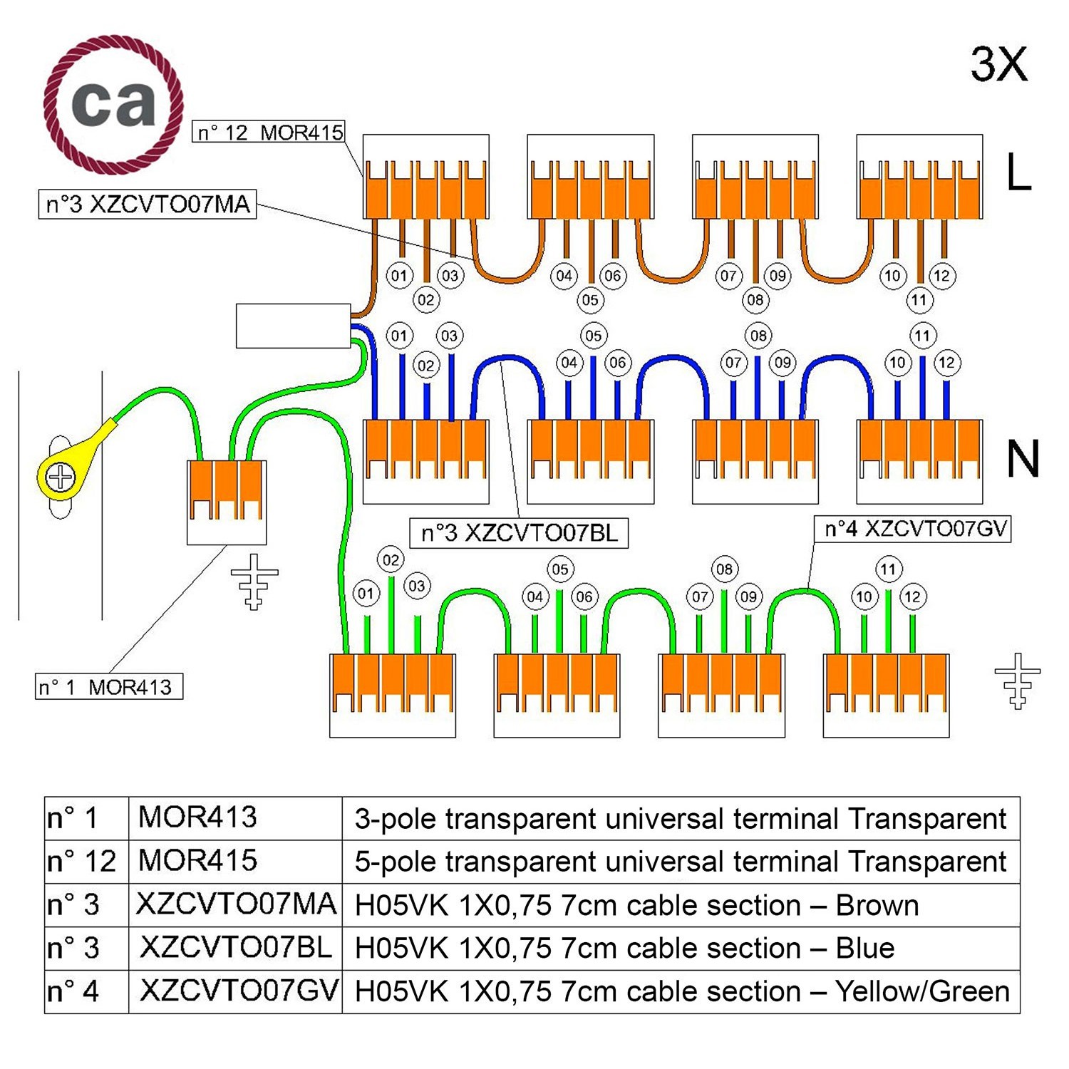 WAGO verbindingskit  compatibel met 3x kabel voor 12-gaats Aansluitkap