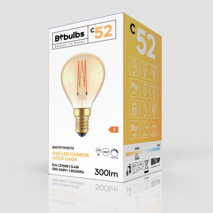 Ampoule Dorée LED Carbon Line Filament Cage Mini globe G45 3,4W 300Lm E14 2700K Dimmable - C52