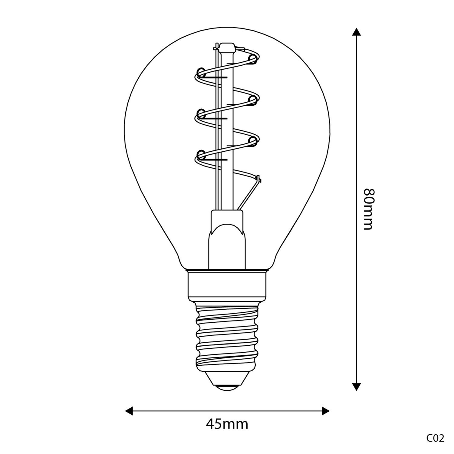 Ampoule Dorée LED Carbon Line avec filament en spirale Mini Globe G45 2,2W 136Lm E14 1800K Dimmable - C02