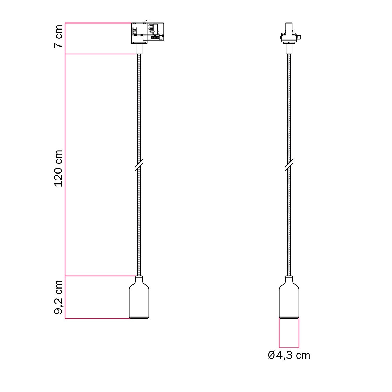 Silicone track hanglamp met textielkabel