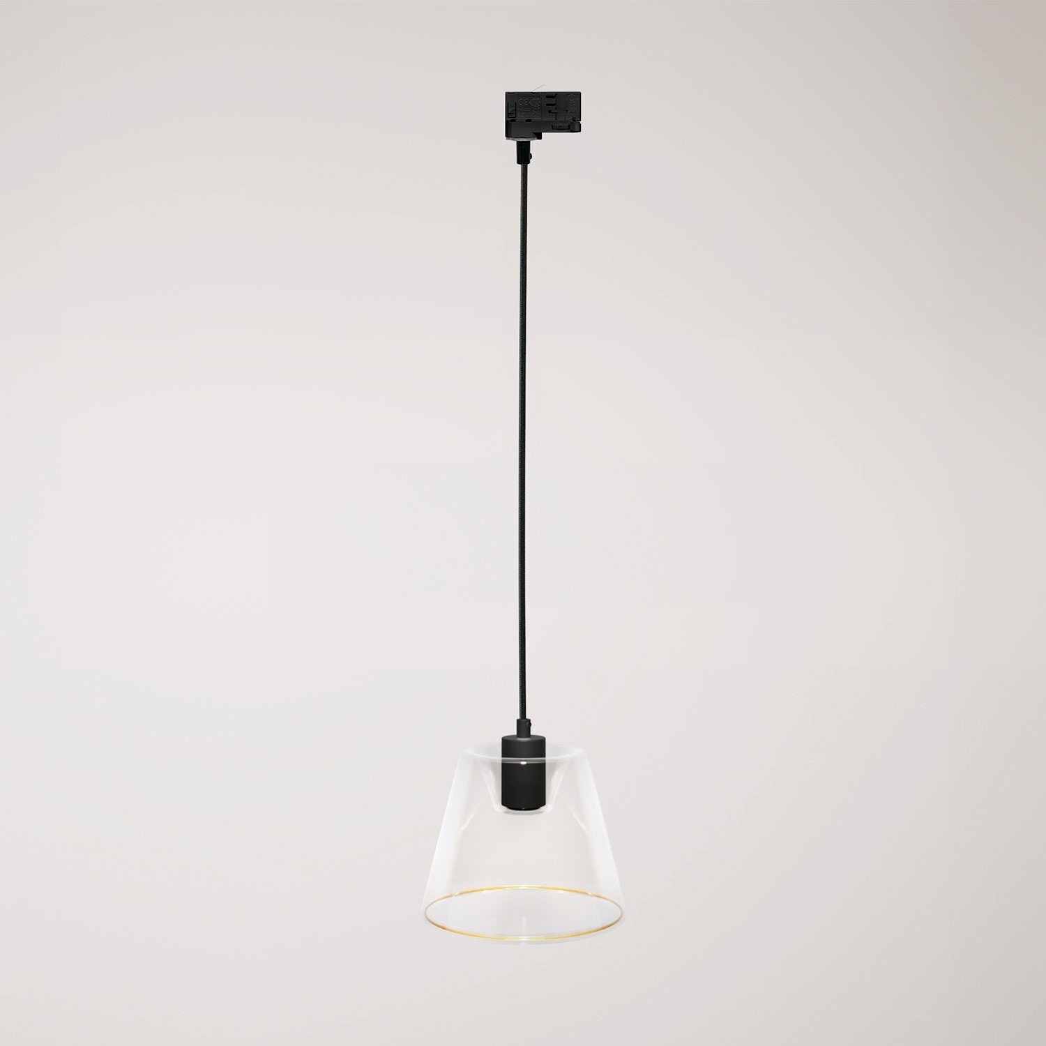 Hanglamp met transparante kegelvormige Ghost lamp voor rails