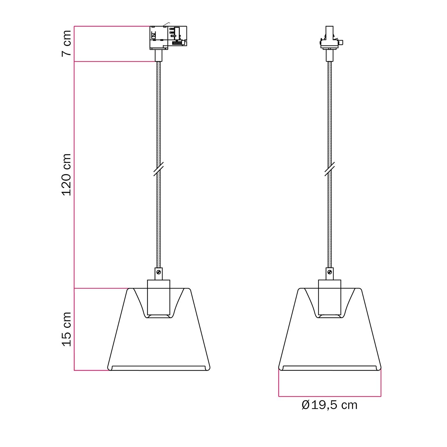 Suspension avec cône transparent Ampoule Ghost pour rails