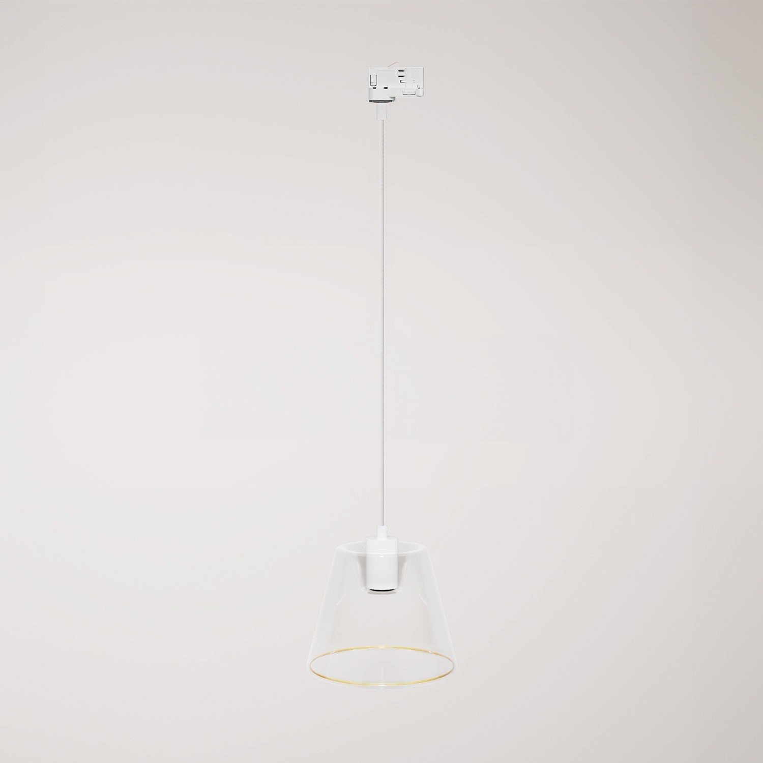 Hanglamp met transparante kegelvormige Ghost lamp voor rails