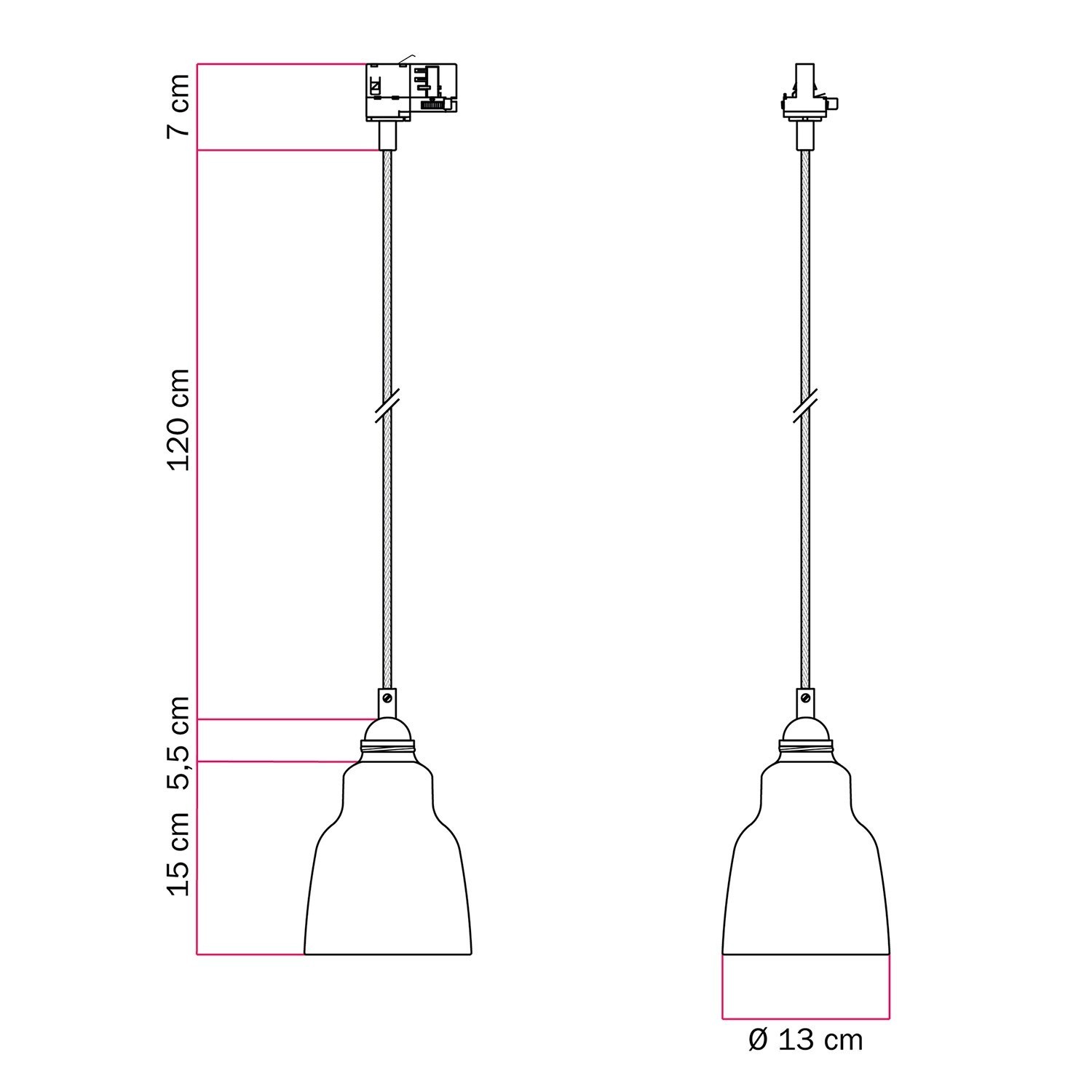 Suspension avec abat-jour Vaso et adaptateur de rail