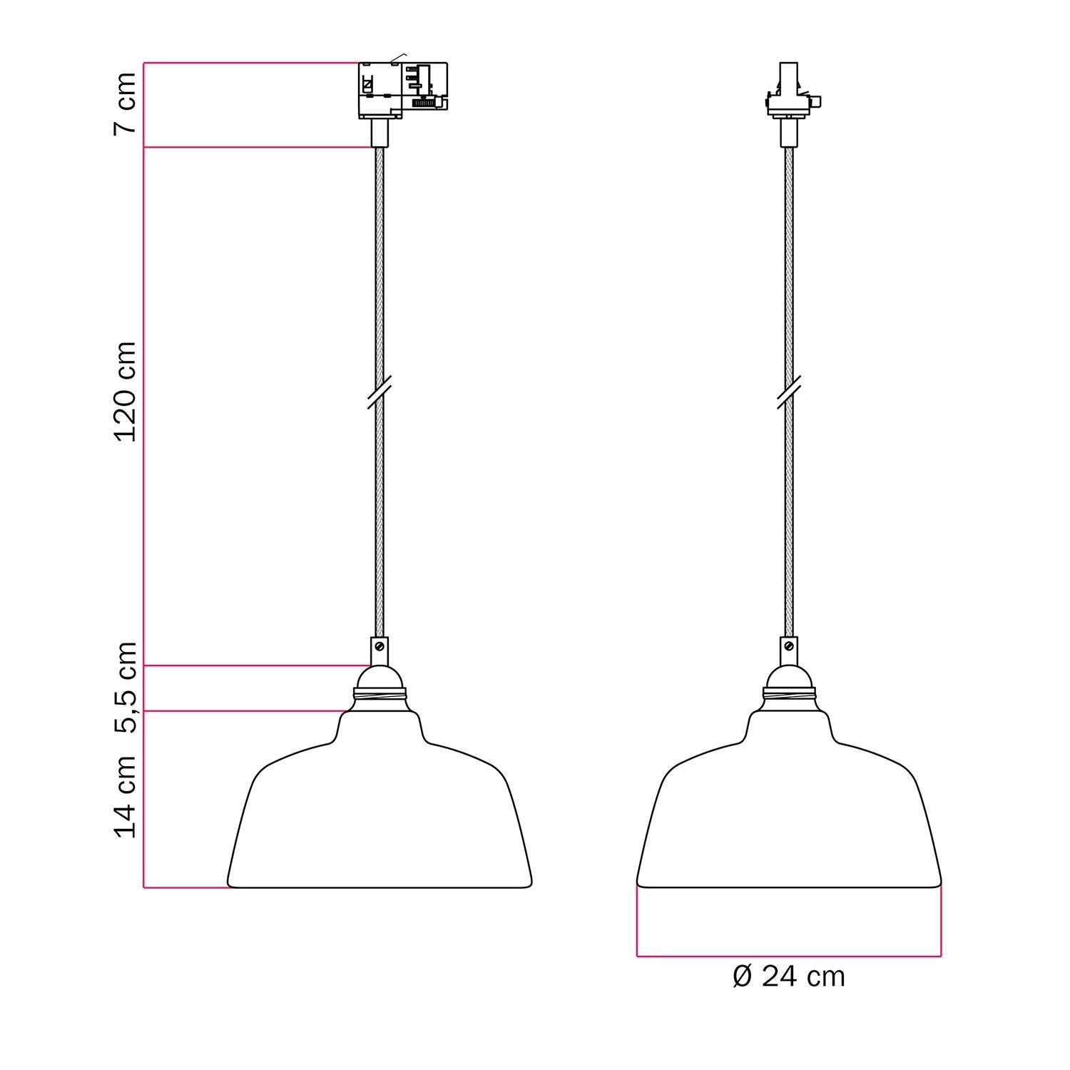 Suspension avec abat-jour Coppa et adaptateur de rail