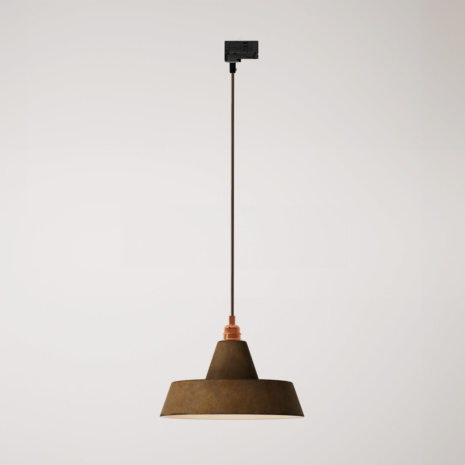 Industriële keramische hanglamp met track lampenkap