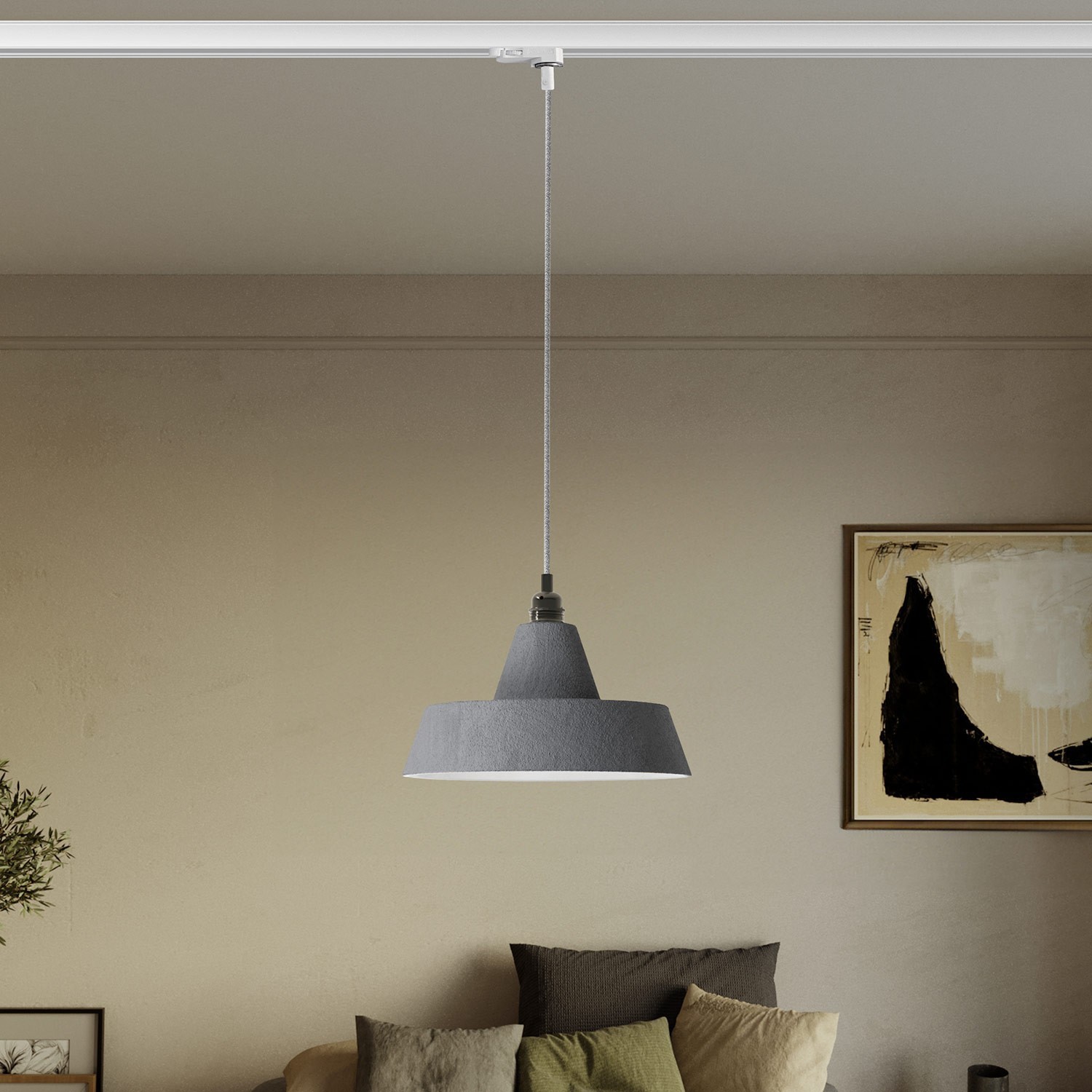 Industriële keramische hanglamp met track lampenkap