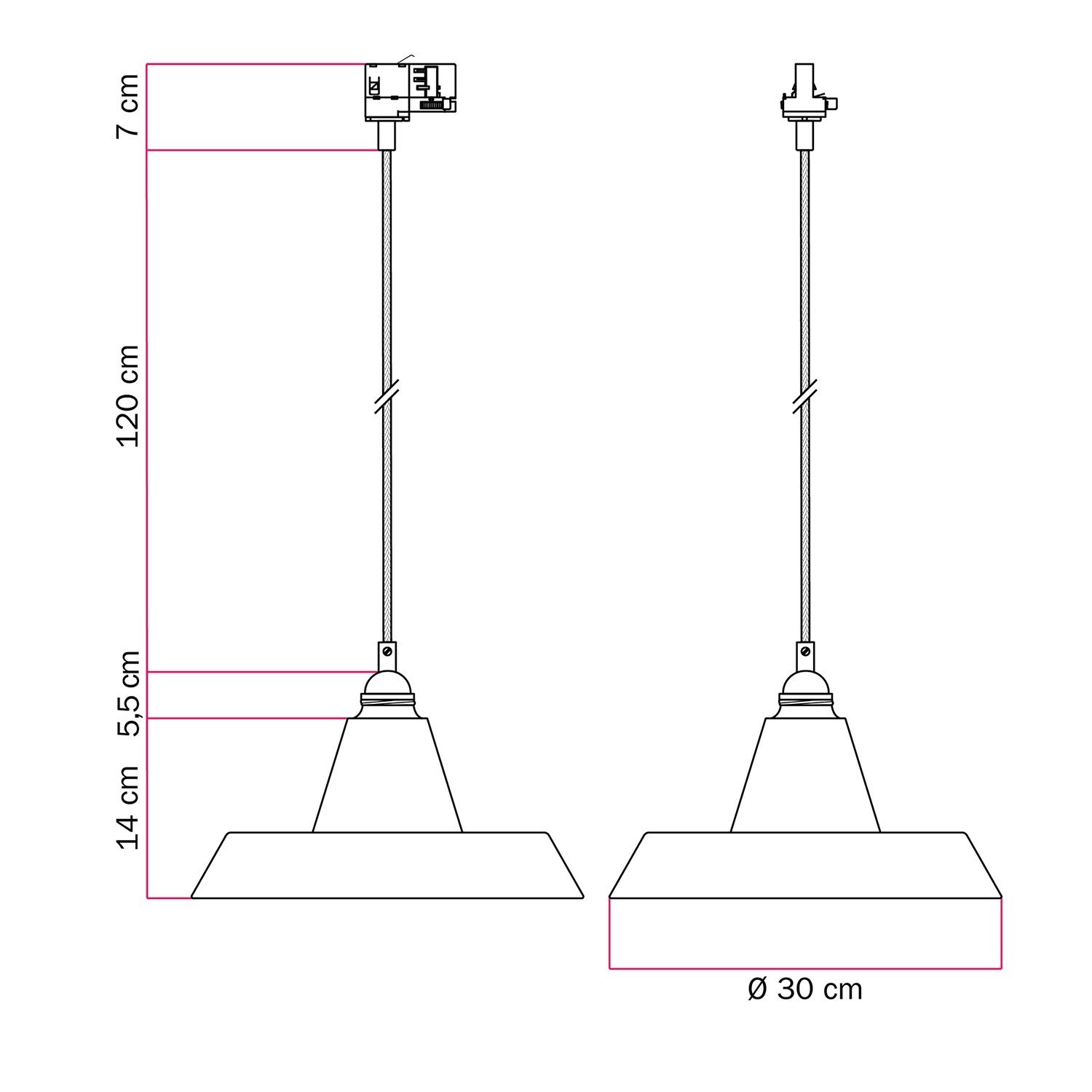 Industriële keramische hanglamp met track lampenkap