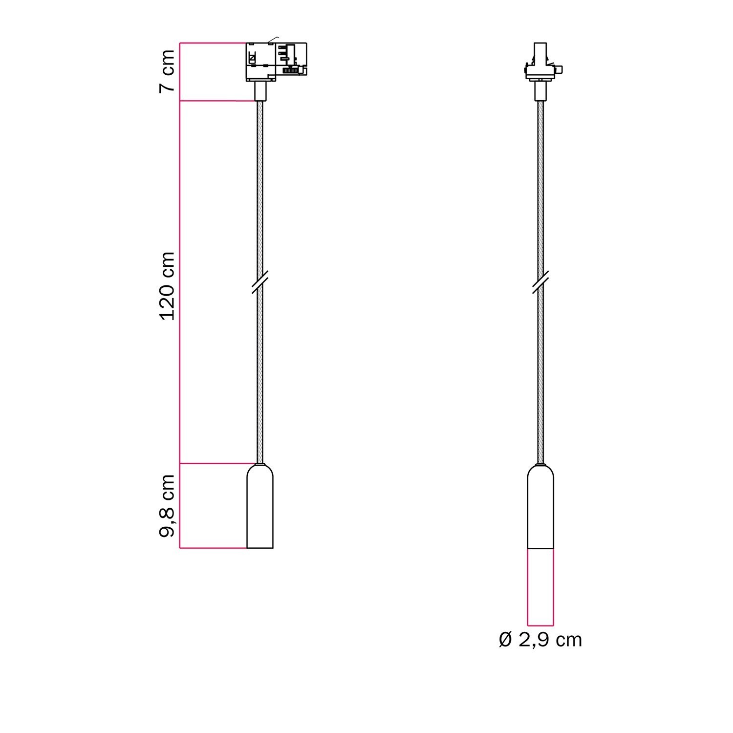 P-Light hanglamp met E14 lamphouder voor rails