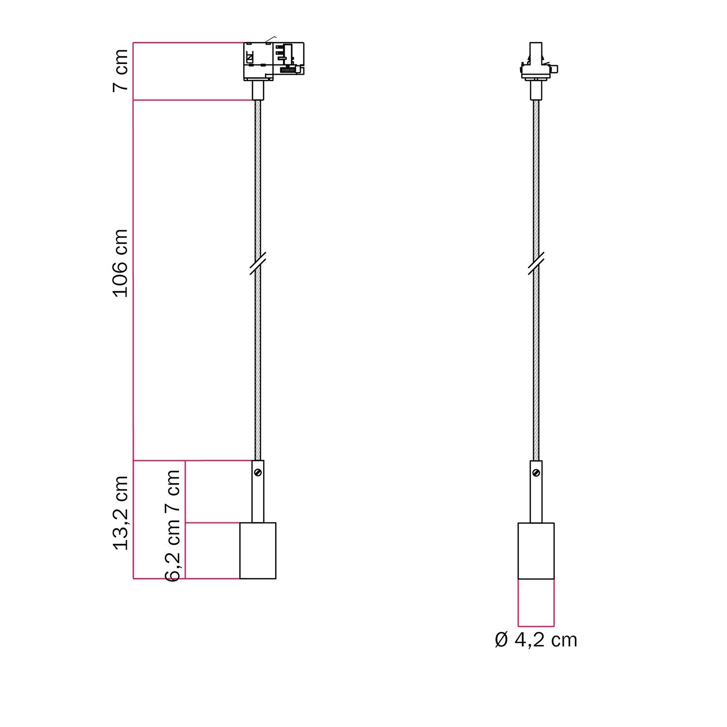 Suspension pour rail avec serre-câble de 7cm