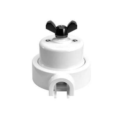 Kit interrupteur/va et vient avec écrou papillon et socle pour Creative-Tubes en porcelaine blanche - Noir