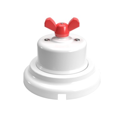 Kit interrupteur/va et vient avec écrou papillon et base en porcelaine blanche - Rouge