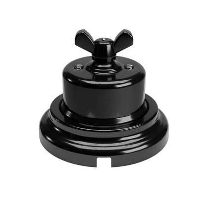 Kit interrupteur/va et vient avec écrou papillon et base en porcelaine noire - Noir