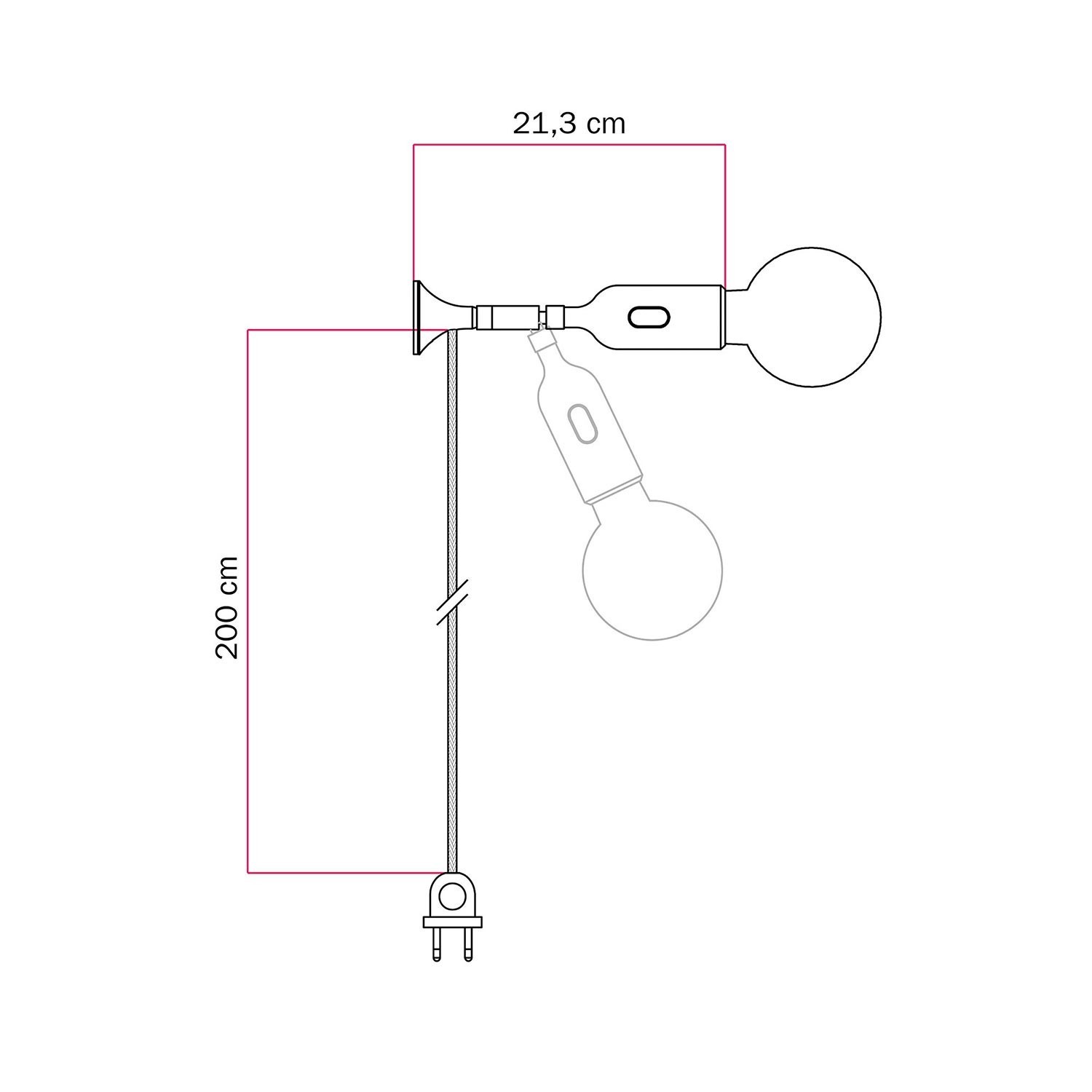 MAG-Y wandlamp met scharnier en siliconen lamphouder met schakelaar