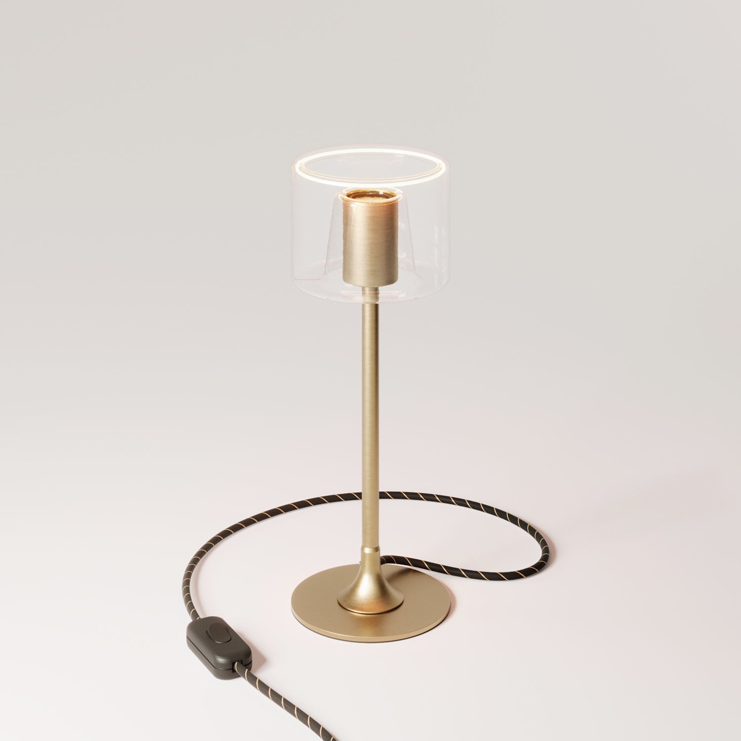 Lampe de table MAG-Y avec base ronde en métal et ampoule Ghost transparente