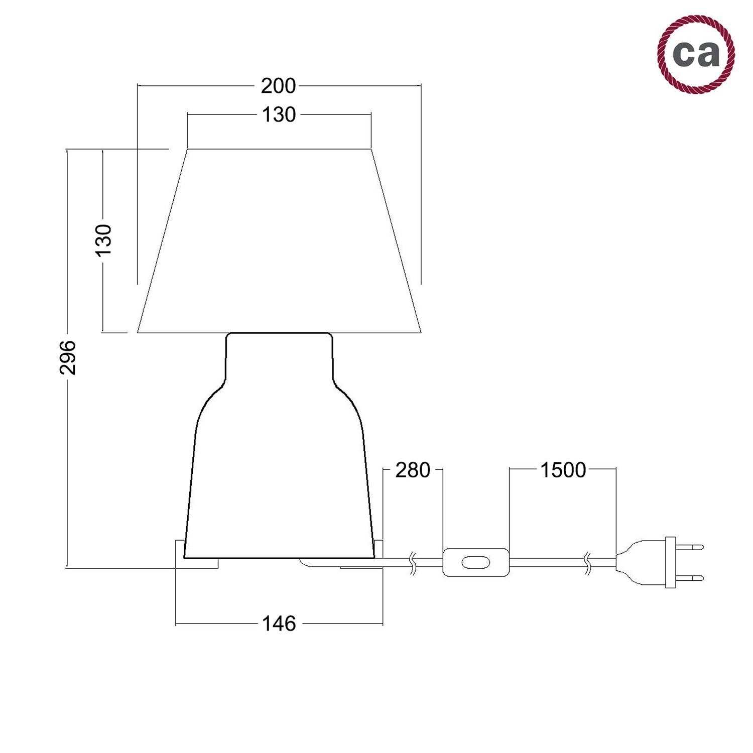 Lampe de table Vaso en céramique avec abat-jour Impero, câble textile, interrupteur et prise bipolaire